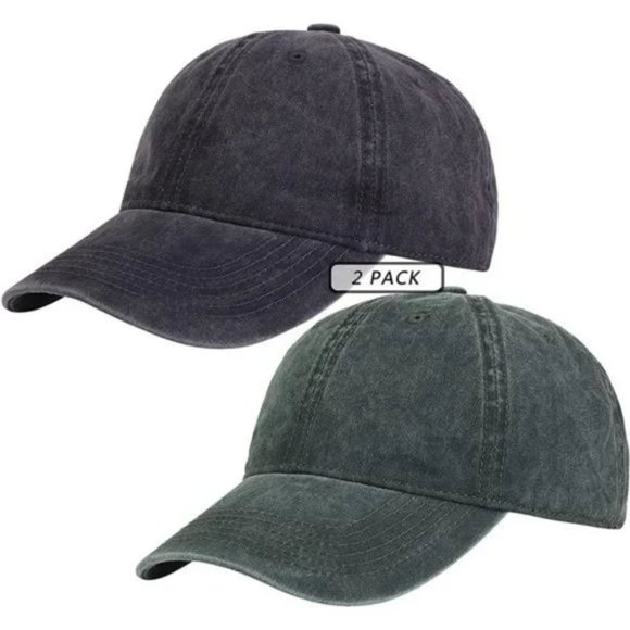 Vintage Cotton Washed Adjustable Baseball Caps Black-green - Picture 1 of 7